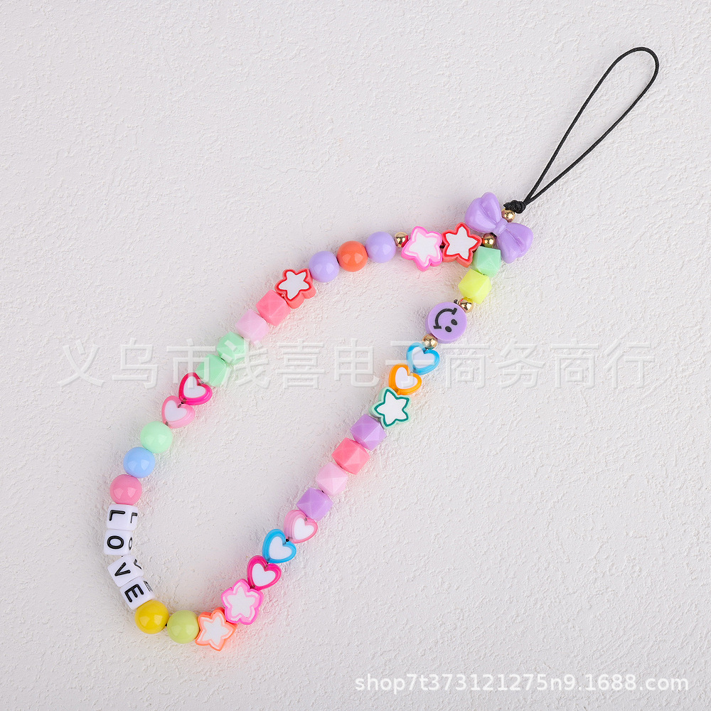Cute heart-shaped mobile phone lanyard diy acrylic beaded mobile phone chain letter heart-shaped mobile phone protective pendant pic 10