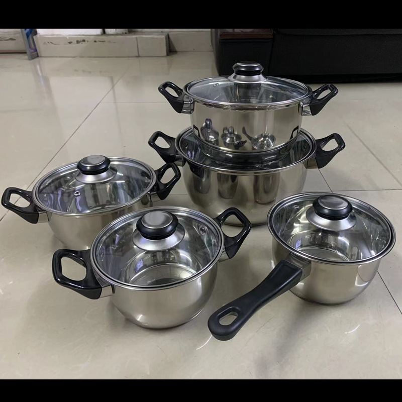 潮州互发外贸不锈钢套锅带盖奶锅汤锅燃气炉通用锅具炊具套装详情4