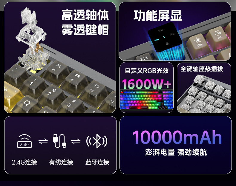 The Wolf Path T98 three-mode mechanical keyboard is a customized hot-swaddable full-key, anti-rush keyboard specifically designed for gaming and office use pic 3