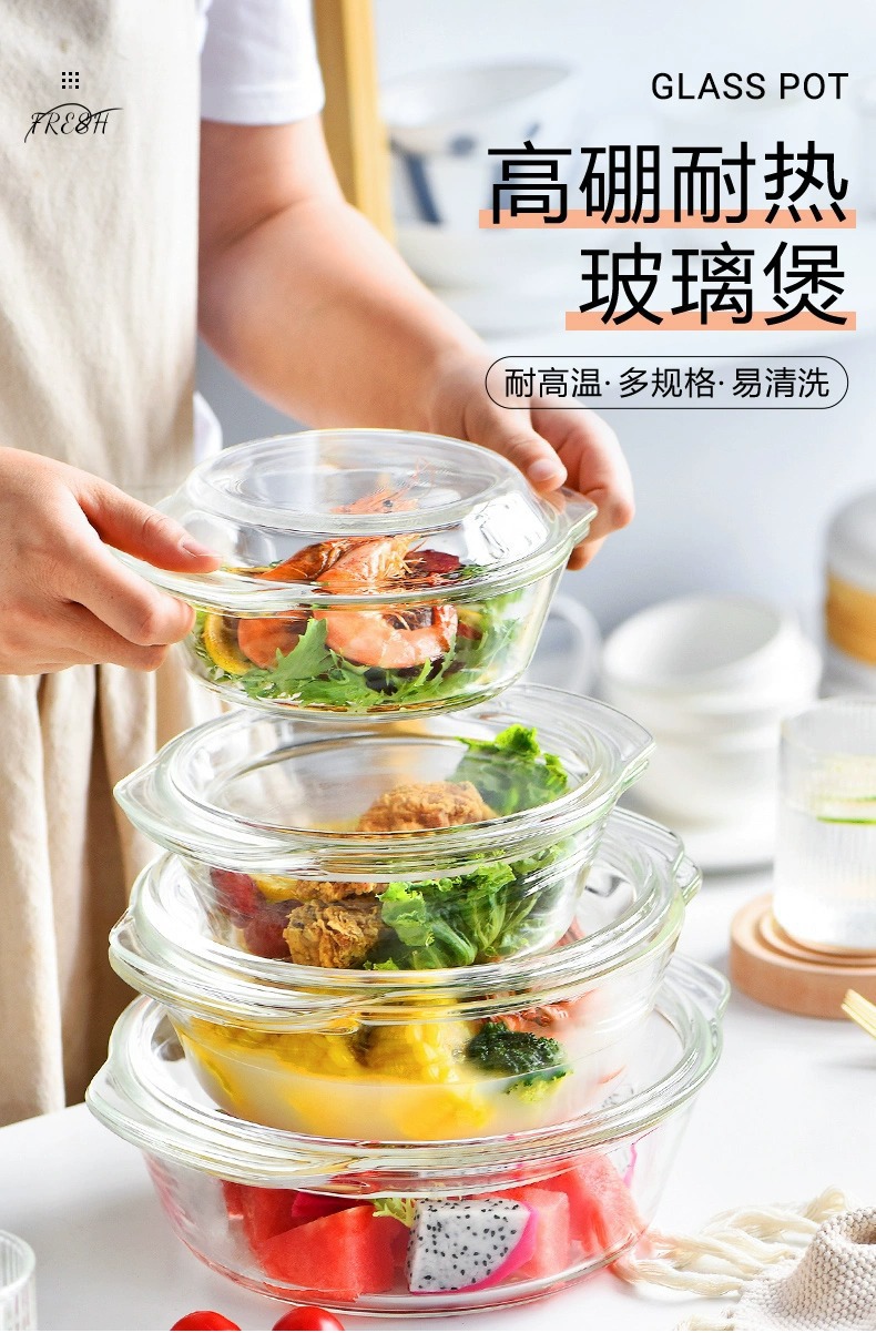 Household transparent high borosilicate glass heat-resistant crystal cooker with lid, microwave oven, oven glass bowls and plates, rice baking trays pic 2