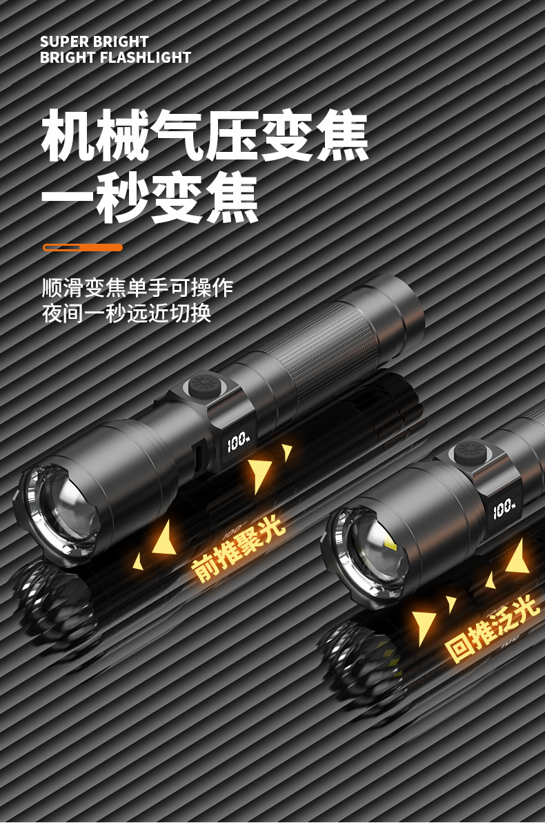 手电筒强光充电超亮家用户外小型便携式迷你变焦远射登山照明灯详情8