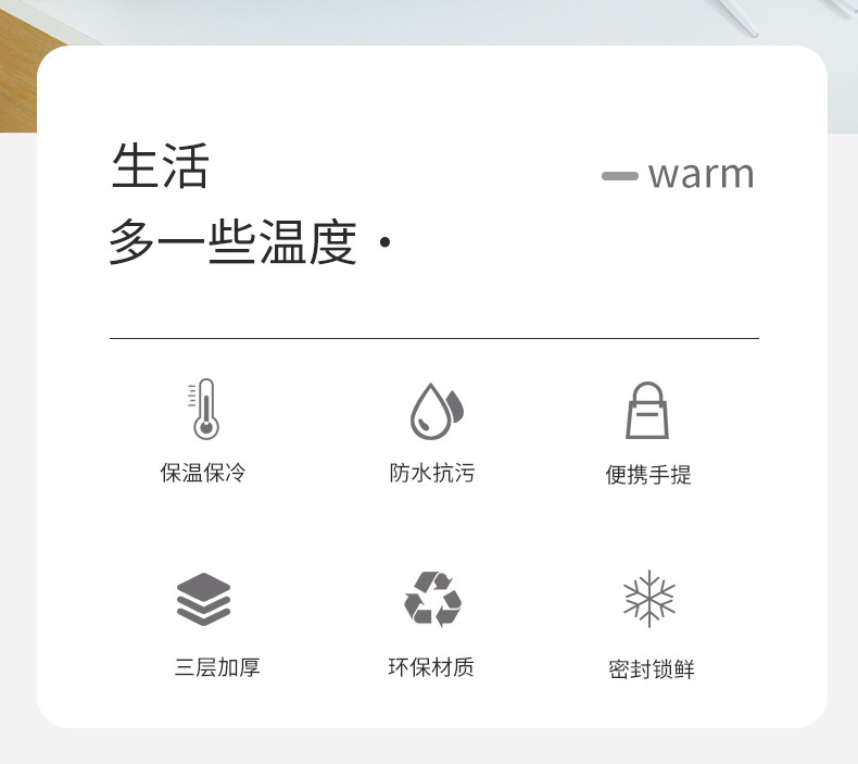 跨境简约纯色阳离子加厚冰包保鲜餐包上班族通勤方形手提饭盒袋详情3