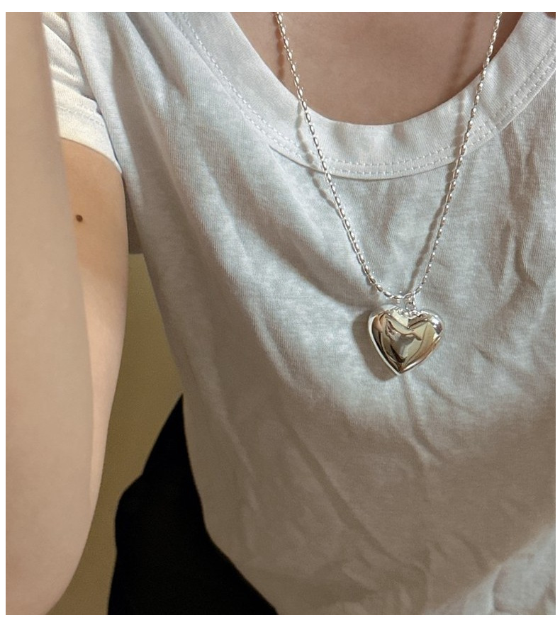 S925 sterling silver Korean version rice bead heart long sweater chain Korean version Korean version Korean style retro fashion heavy industry necklace pic 7