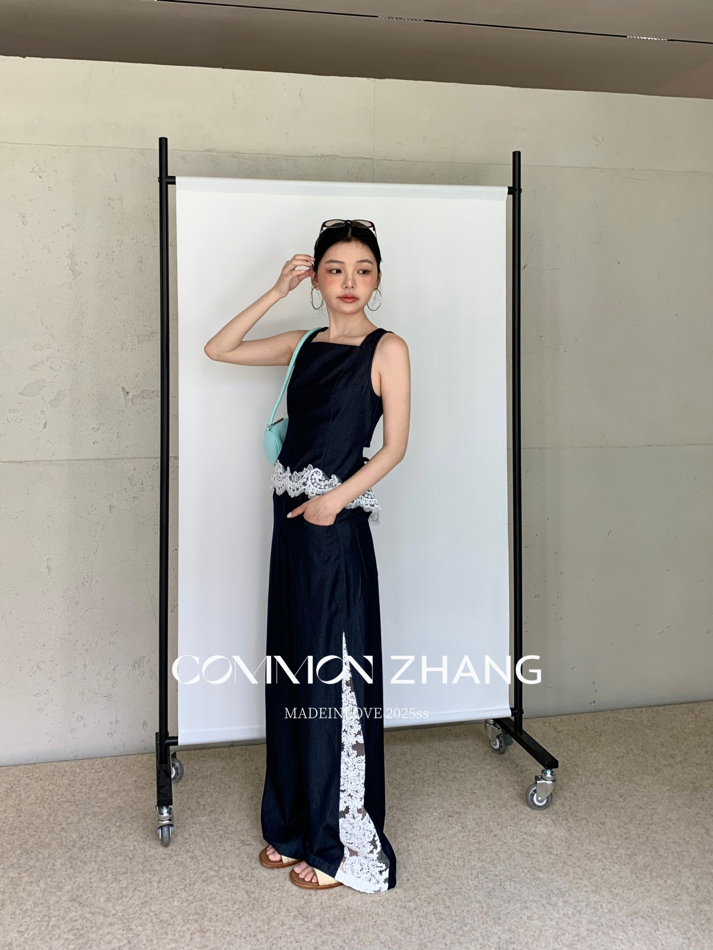 CZ ZHANG Summer French niche lace patchwork with cutout texture, low-waisted wide-leg drape casual pants B24032 pic 10