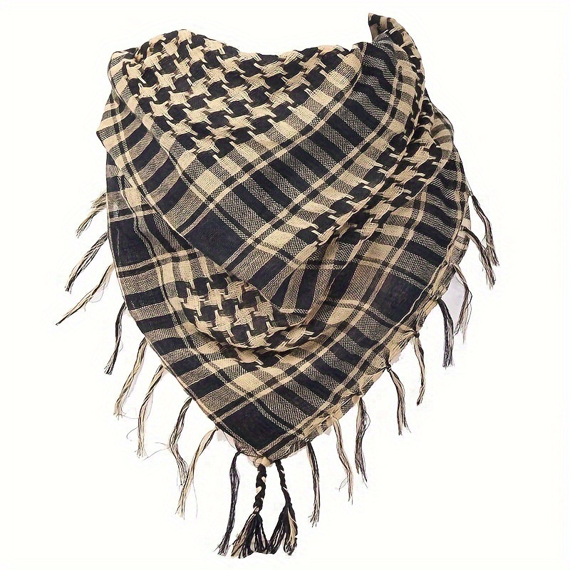 Cross-border best-selling desert tactical scarf, Arabian headscarf, black and white checkered square scarf, jacquard tassel scarf manufacturer pic 7