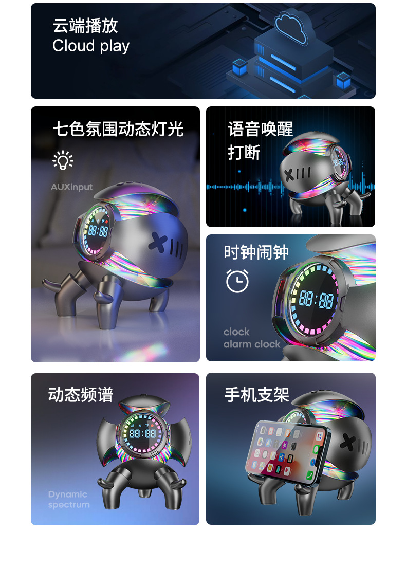 新品WIFI豆包Deepseek大模型AI智能音箱机甲怪兽蓝牙闹钟摆件音响详情3
