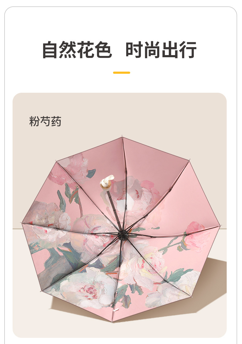 8骨三折手开花伞黑胶双层太阳伞创意防晒遮阳伞礼品晴雨伞批发详情10
