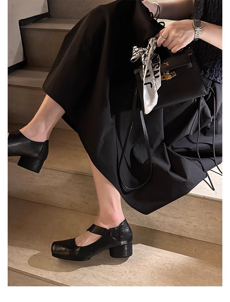 葡萄妈studiolee 高阶质感马皮方头粗跟软面小皮鞋高跟单鞋女秋款详情41