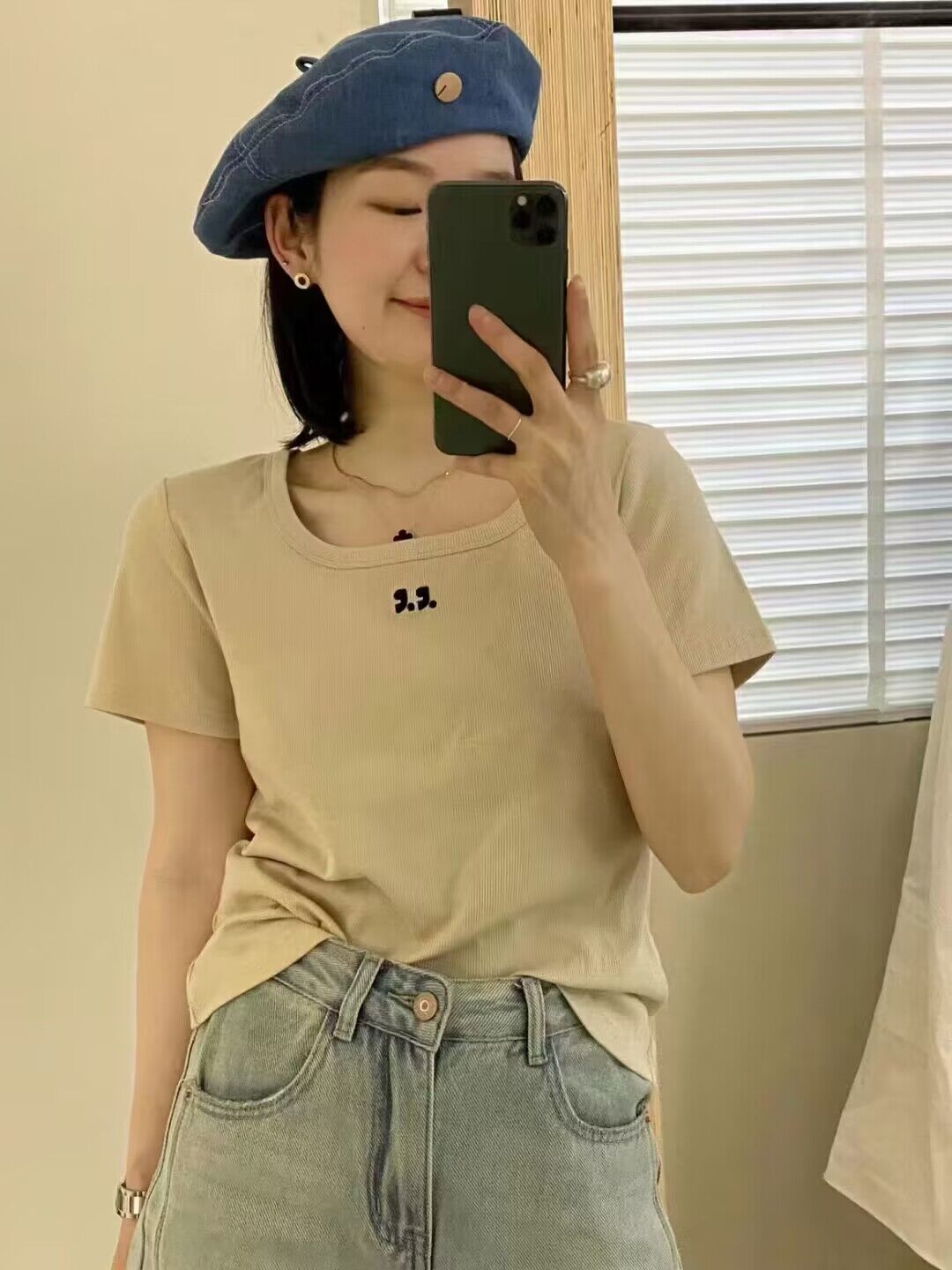 短袖t恤女2024夏季新款螺纹正肩设计感小众刺绣内搭洋气打底半袖详情5