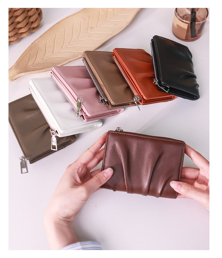 外贸热卖褶皱感女式短款钱包精致小巧网红零钱包百搭卡包学生钱夹详情12