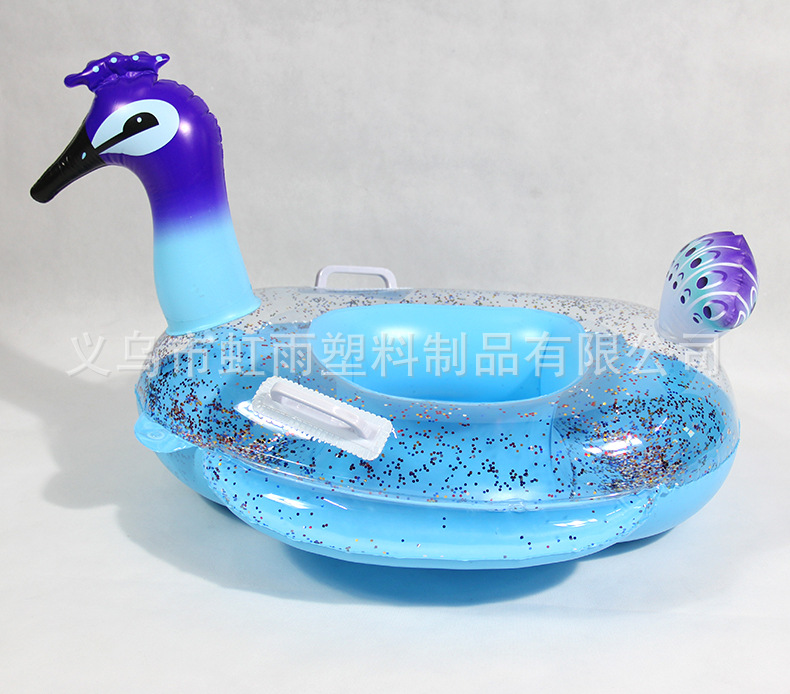 孔雀艇带翼亮片充气儿童游泳圈婴儿坐圈防侧翻座圈批发运动户外游泳用品详情7