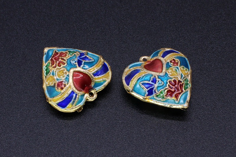 Traditional high-temperature enamel mechanism silver-blue ancient-style DIY jewelry accessory pendant, Thai blue 18*18 with a chicken heart ring pic 5