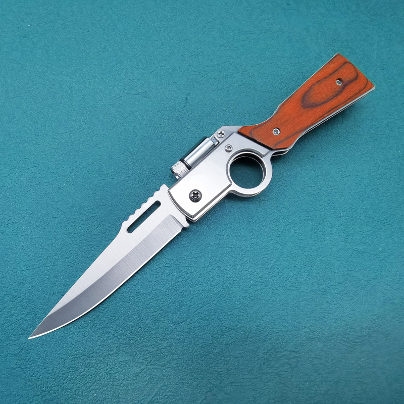 Creative knives, mini self-defense knife, portable folding fruit knife, colored wood AK handle, LED light, stainless steel knife pic 5