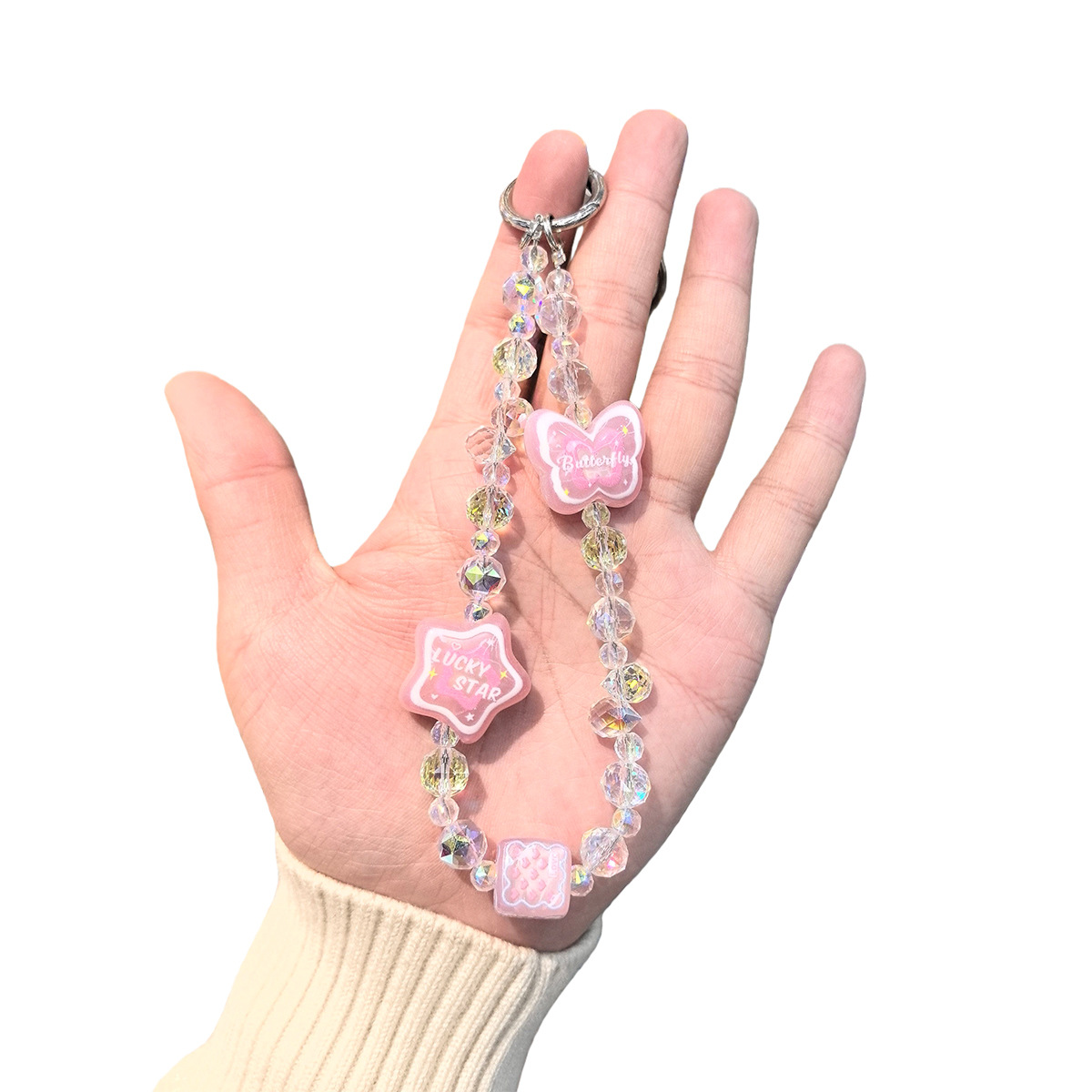 Ins-style cream butterfly star beaded mobile phone chain cartoon pendant rope, girlish heart portable anti-loss bag pendant pic 1