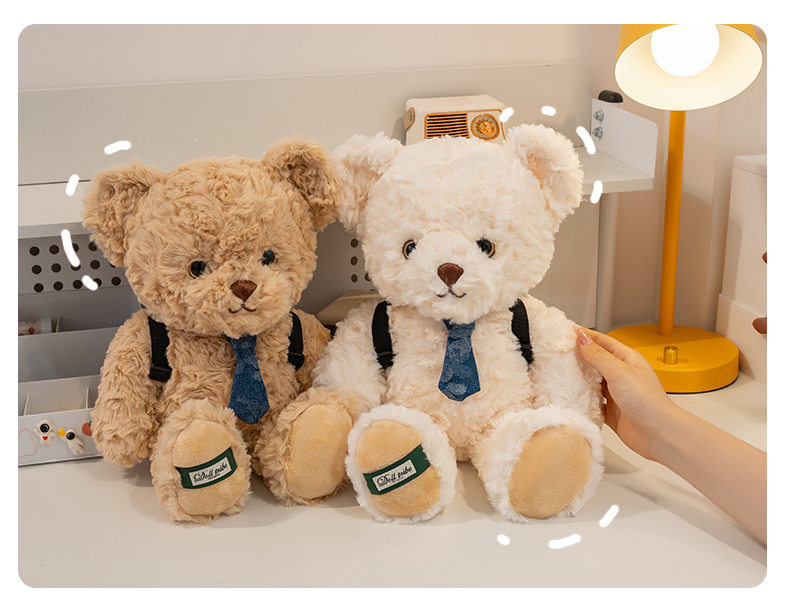 泰迪熊可爱经典领带牛仔背包三色熊萌趣生日礼物毛绒陪伴玩偶批发详情18