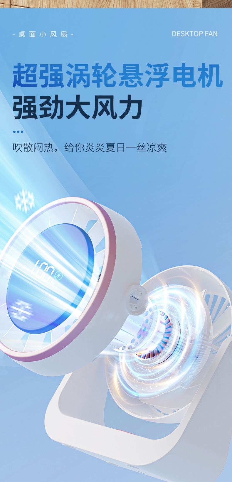 跨境新款高速循环扇家用百档充电静音桌面涡轮小风扇壁挂台式小电详情4