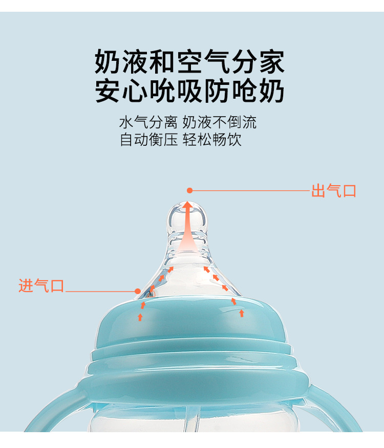 美婴堂带柄宽口小奶瓶220ml硅胶奶嘴防呛宝宝喝水新生儿婴儿详情2