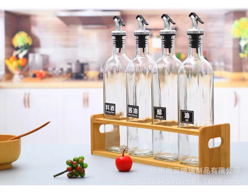 方形玻璃油瓶防漏大号厨房醋壶酱油瓶醋瓶料酒瓶喷油瓶套装带铁架详情7
