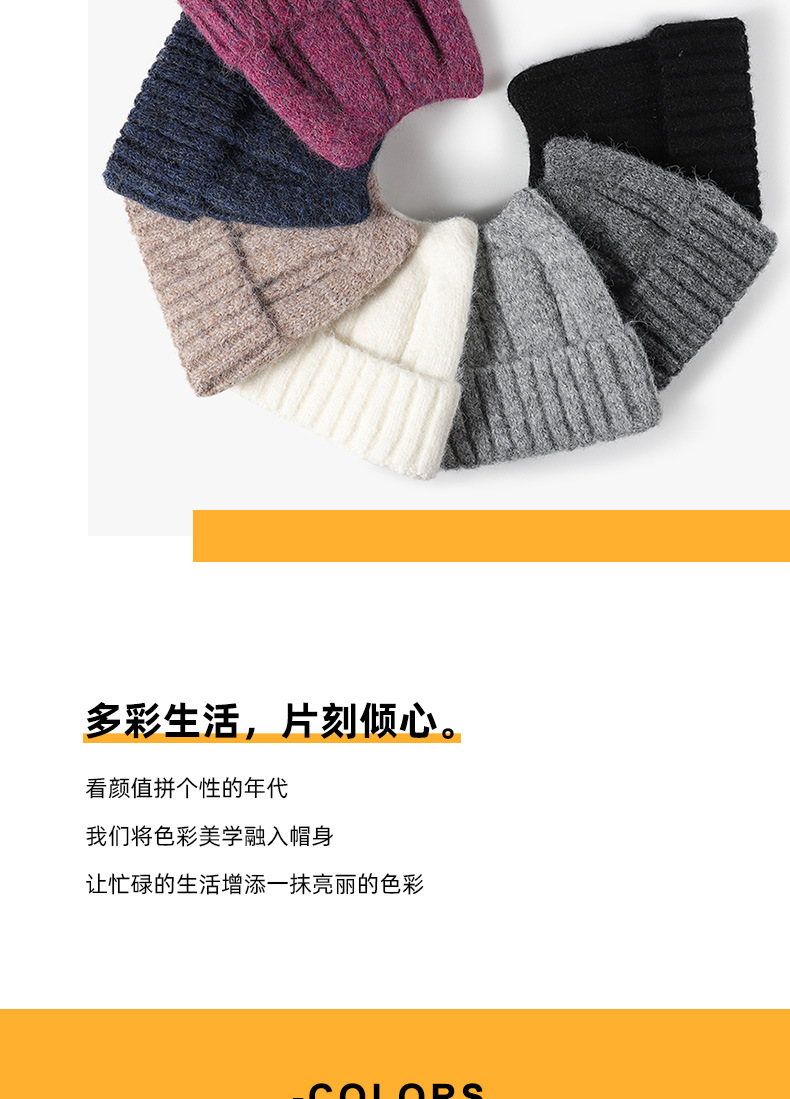 New cat-eared cute and versatile woolen cap, thickened and warm for outdoor winter, large-head girdle and pullover knitted cap for women pic 3