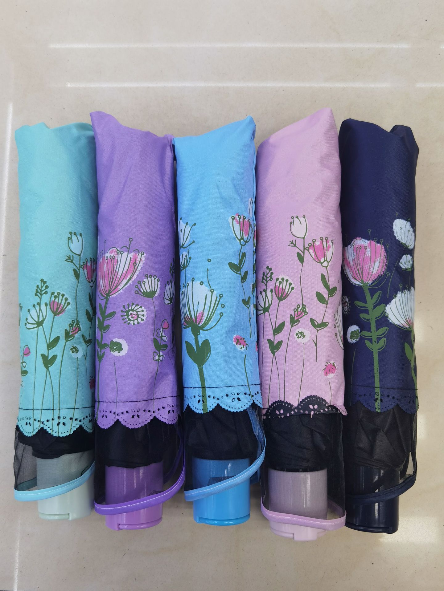 Retro lace-trimmed folding umbrella, all-weather sun umbrella, high appearance level for girls, UV-resistant umbrella pic 1