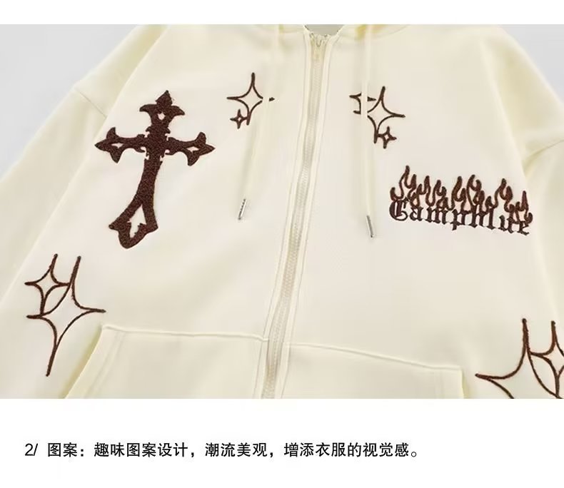 2023年跨境货源美式日系刺绣开衫连帽卫衣男宽松潮流百搭休闲外套详情7