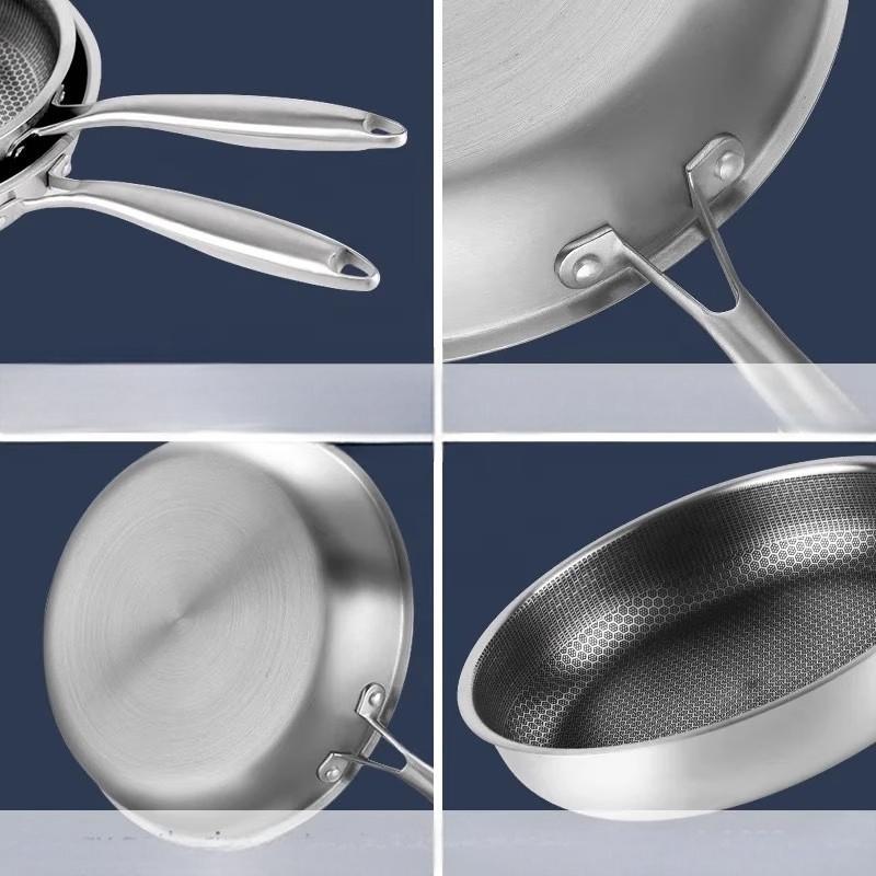 Stainless steel uncoated honeycomb wok, flat pan, frying pan, household small pancake, egg frying, pancake, steak frying plate pic 8