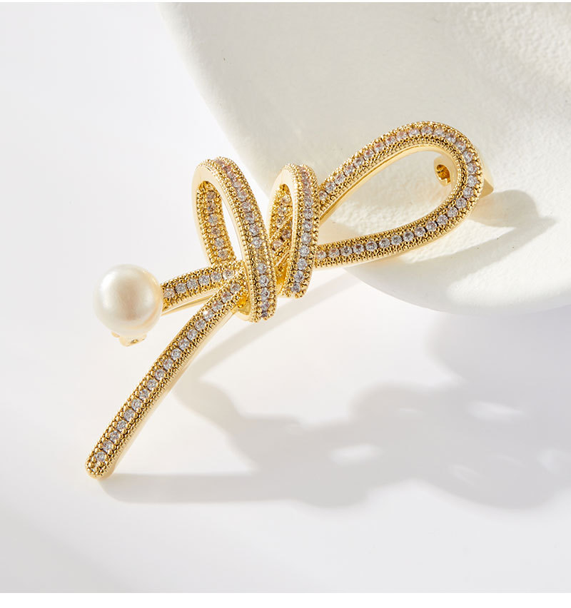 流光璀璨微镶满锆丝带结胸针时尚优雅淡水珍珠衣饰胸花百搭女别针详情12
