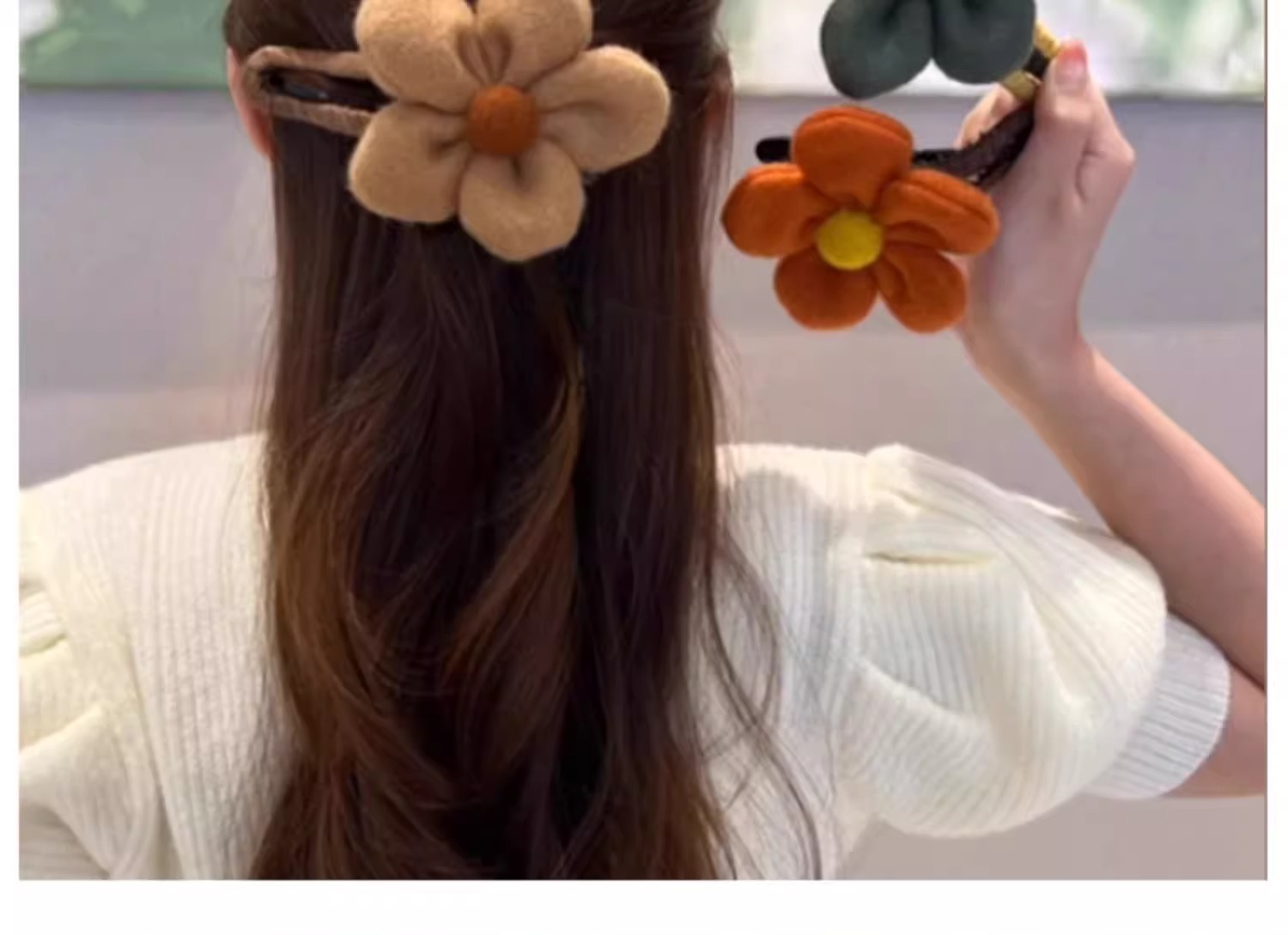 大号毛绒发夹花朵鸭嘴夹女新款高端后脑勺抓夹气质鲨鱼夹一字发卡详情10