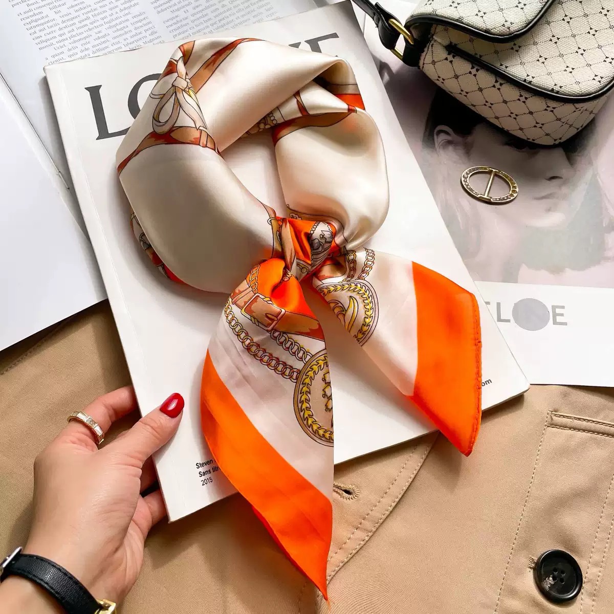 70丝巾方巾高级感 韩系时尚百搭职业仿真丝小领巾复古印花丝巾女详情14
