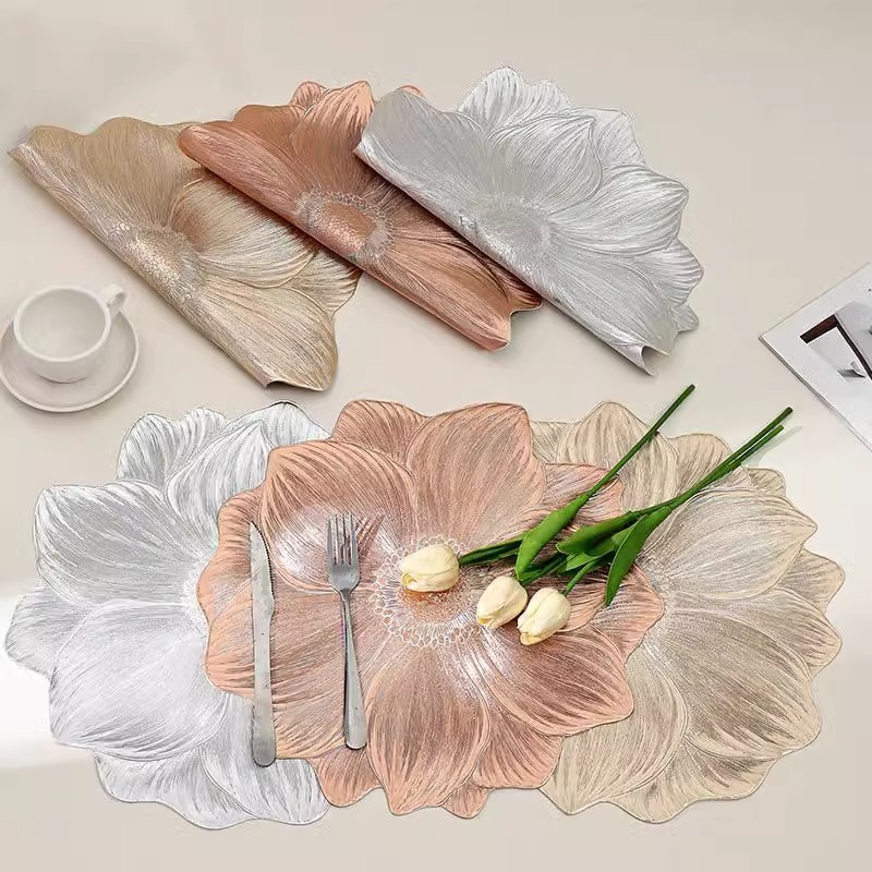 Light luxury lotus anti-slip placemats, PVC heat insulation pads, hotel home Western-style plate pads, Ins-style table pads, bowl pads, decorative pads pic 5