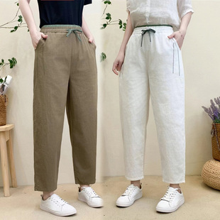 2025 Summer New Style artistic printed cotton and linen shirt, retro loose large size round-neck pullover, elegant T-shirt for women pic 15