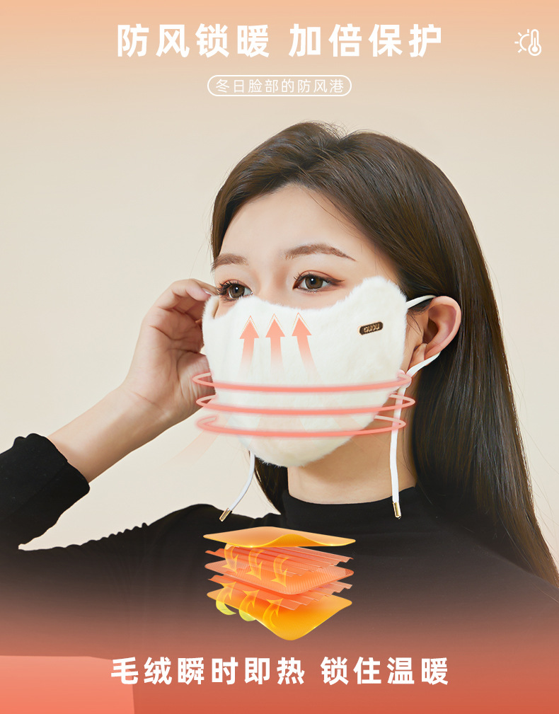 包邮兔毛绒口罩韩版加厚加绒电动车户外防风东北旅游保暖口罩女士详情14