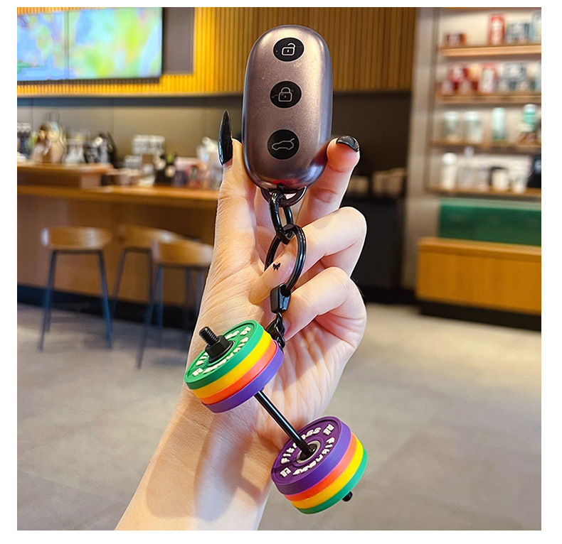 创意迷你健身杠铃钥匙扣挂件情侣运动模型汽车包包钥匙链挂饰礼品详情10