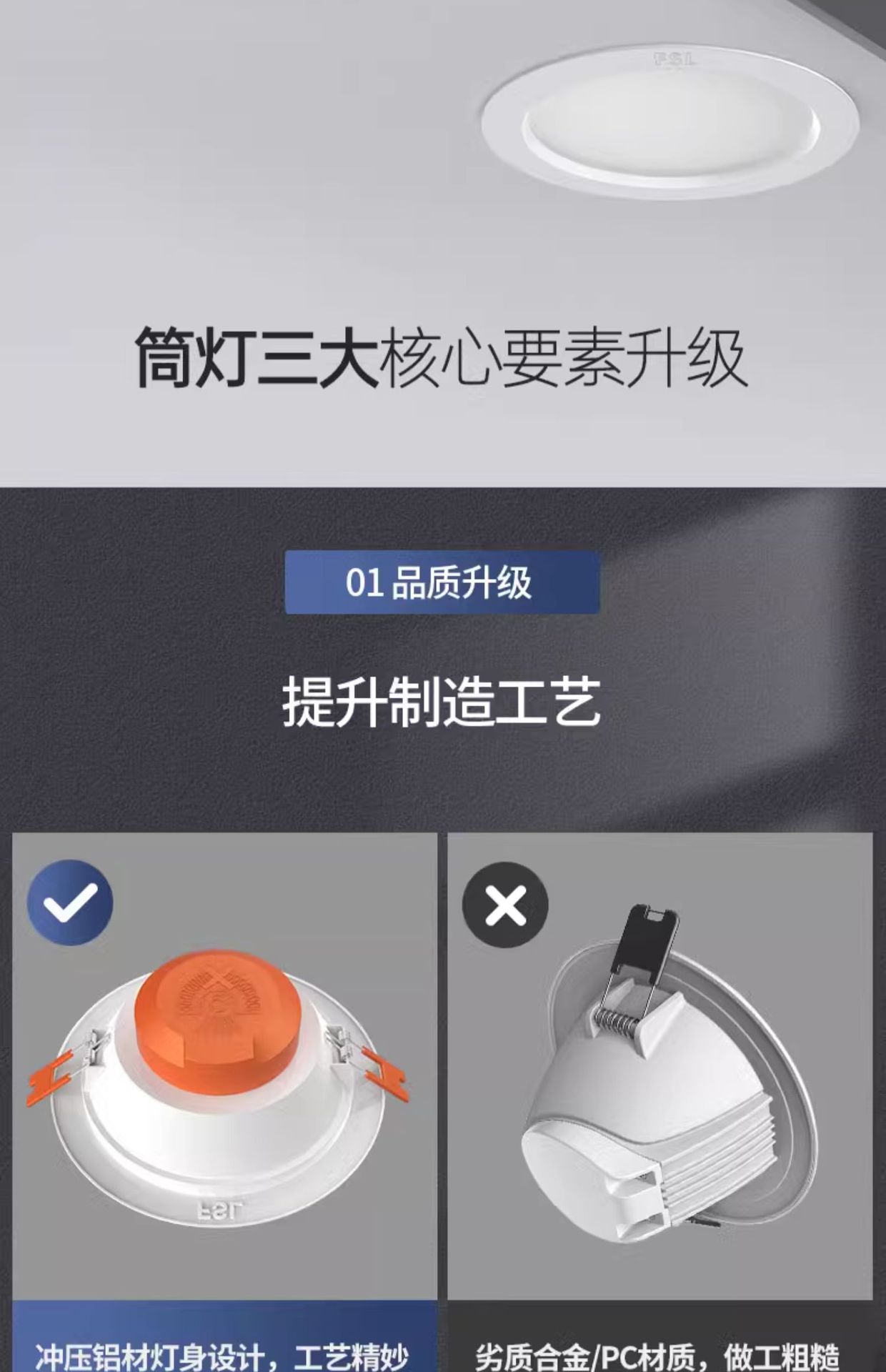 FSL佛山照明LED筒灯孔灯洞灯天花灯牛眼灯白玉银边3W5W7W1216W20W详情5