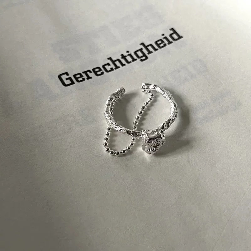 S925 sterling silver 3.1, versatile and unique texture meteorite ring, high-end feel, cross chain open ring, European and American style pic 5