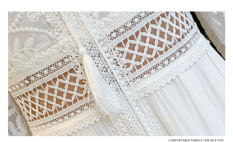 2024流行款连衣裙春夏白色甜美法式泡泡袖过膝长裙沙滩裙出游裙子详情9