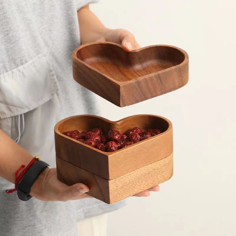 Candy solid wood trays, stackable dried fruit boxes, nut trays, creative walnut wood trays, heart-shaped candy boxes, solid wood pic 4