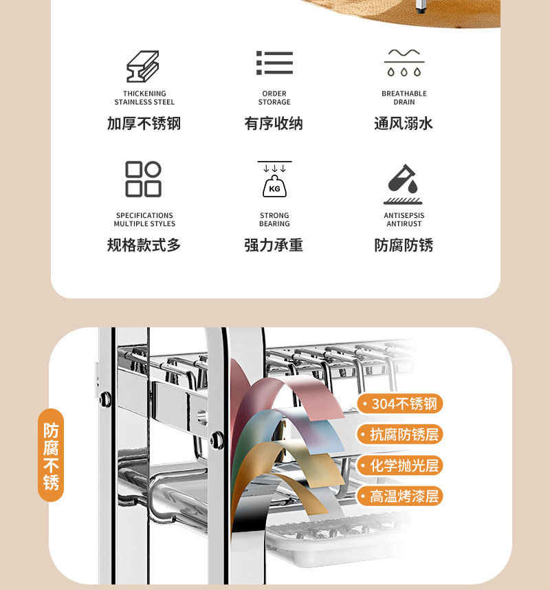 Wow, the multi-functional kitchen storage rack for draining dishes, the draining bowl rack, the storage rack for chopsticks and bowls, the knife rack, and the bowl cabinet storage pic 4
