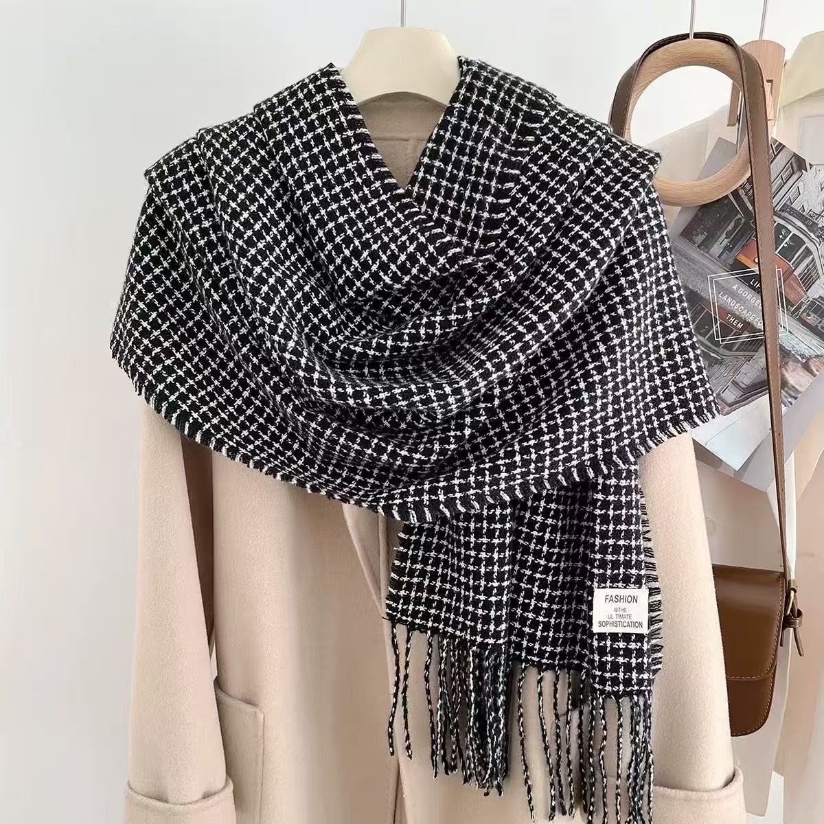 新款秋冬格子多色流苏韩系高级感保暖护颈围脖时尚气质百搭披围巾详情5