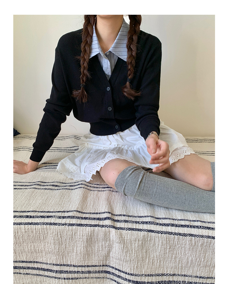 【jisoo风假两件】歌铭韩版POLO领针织开衫女2025秋季上衣X8207F详情32