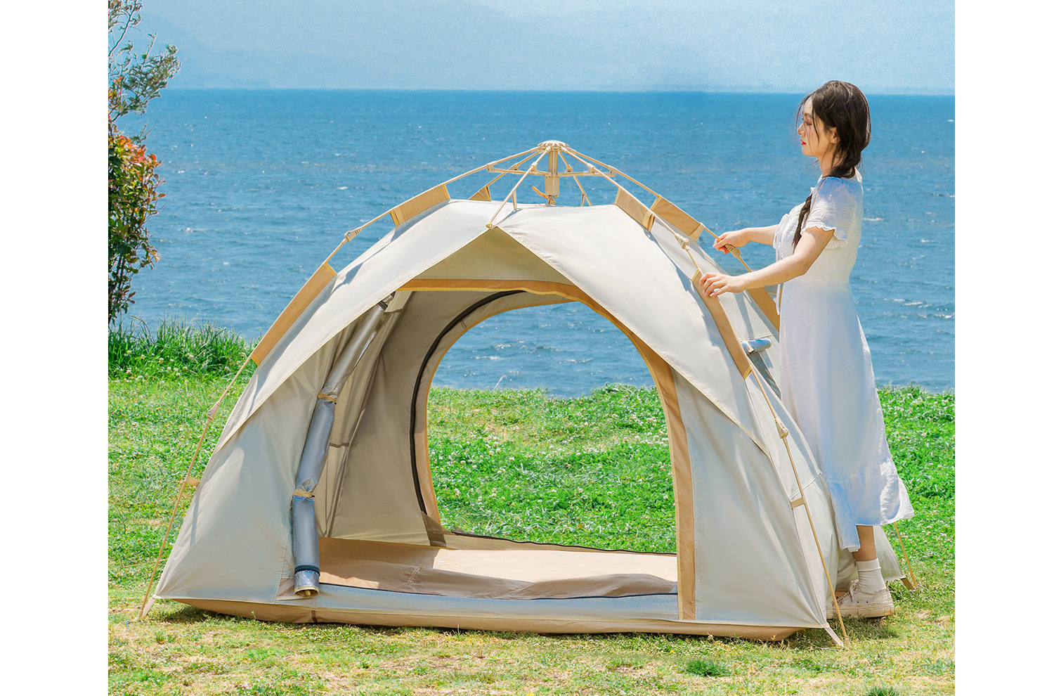 Outdoor inflatable tent for 3-person family camping, waterproof, breathable and portable pic 7