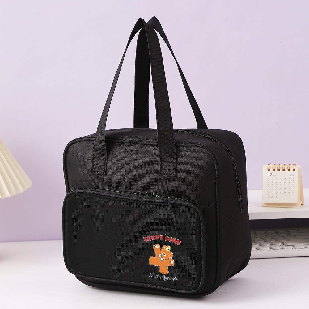 Light-colored cartoon bear printed student tutorial file bag, junior high school study handbag, tutorial Oxford cloth zipper bag pic 14