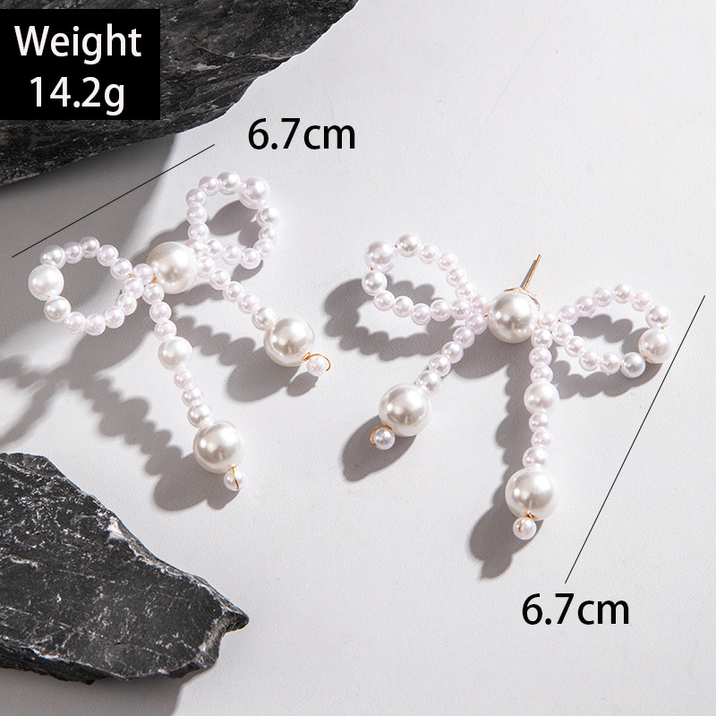 欧美跨境时尚镶钻大蝴蝶耳坠气质高级感桃心蝴蝶结仿珍珠耳饰女详情12