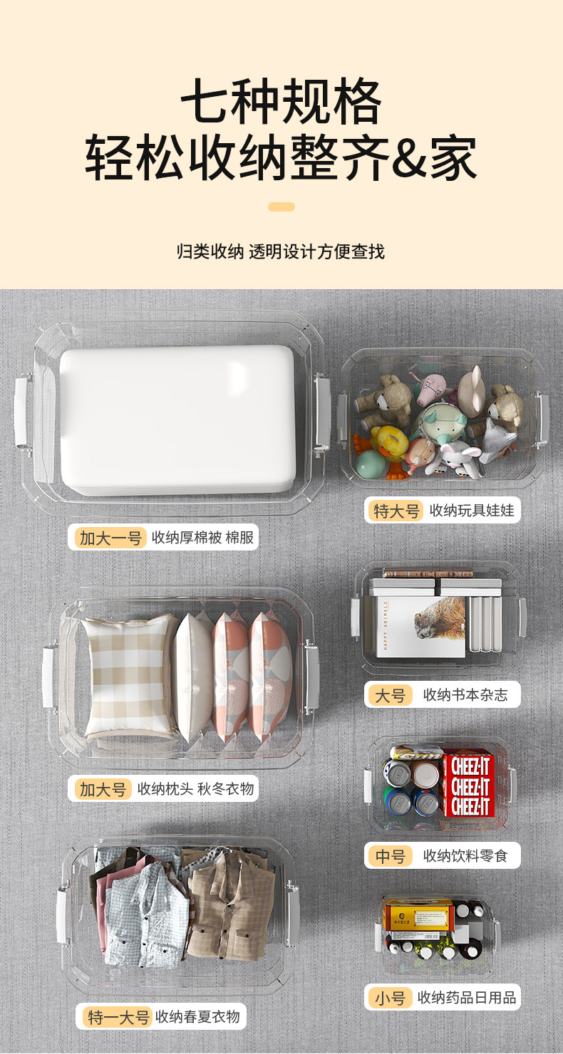 塑料透明收纳箱超大号加厚家用被子衣物储物箱搬家杂物玩具整理箱详情4