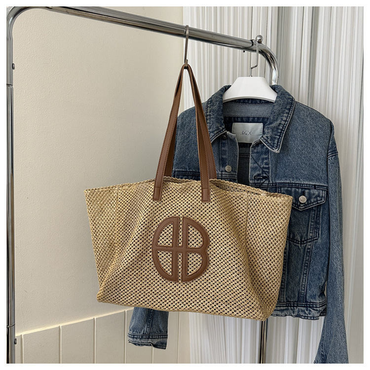 2023新款小清新款编织包撞色草编时尚ins风潮流女包单肩包手提包详情5