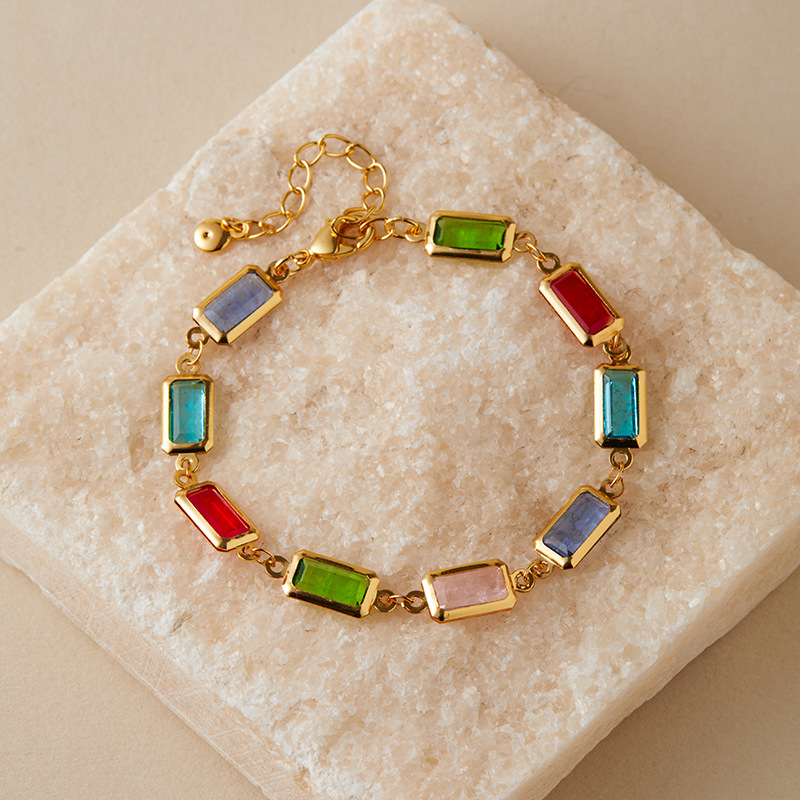 多巴胺手链跨境爱心设计小众几何水滴方形玻璃钻度假风小清新手饰详情40