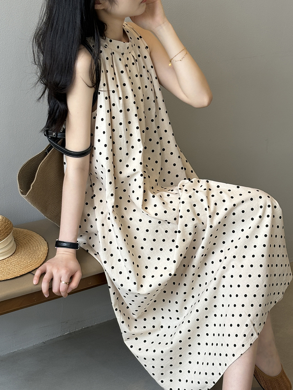 言双 波点无袖连衣裙2024夏季新款韩系圆领a字气质背心裙82016 pic 24