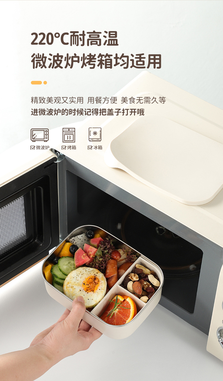 学生高颜值家用便当盒微波炉饭盒304不锈钢保鲜盒硅胶盖上班餐盒详情1