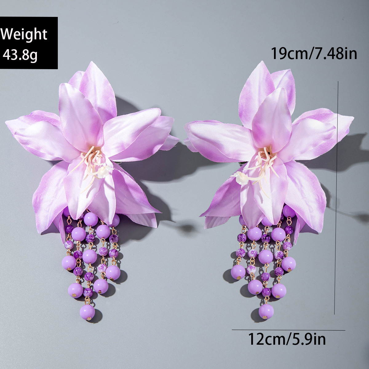 欧美跨境时尚清新布艺花朵流苏串珠优雅甜美情人节礼物耳坠耳环女详情38