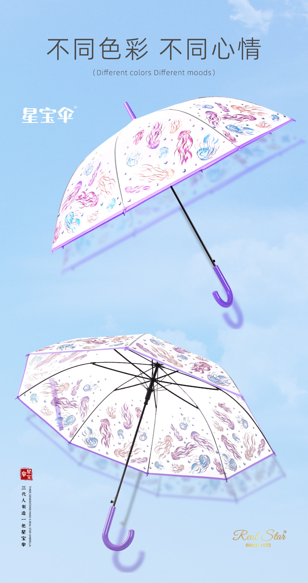 Cross-border automatic ins Japanese new long-handled umbrella, matte, frosted plastic transparent umbrella, jellyfish flower in stock for export pic 8